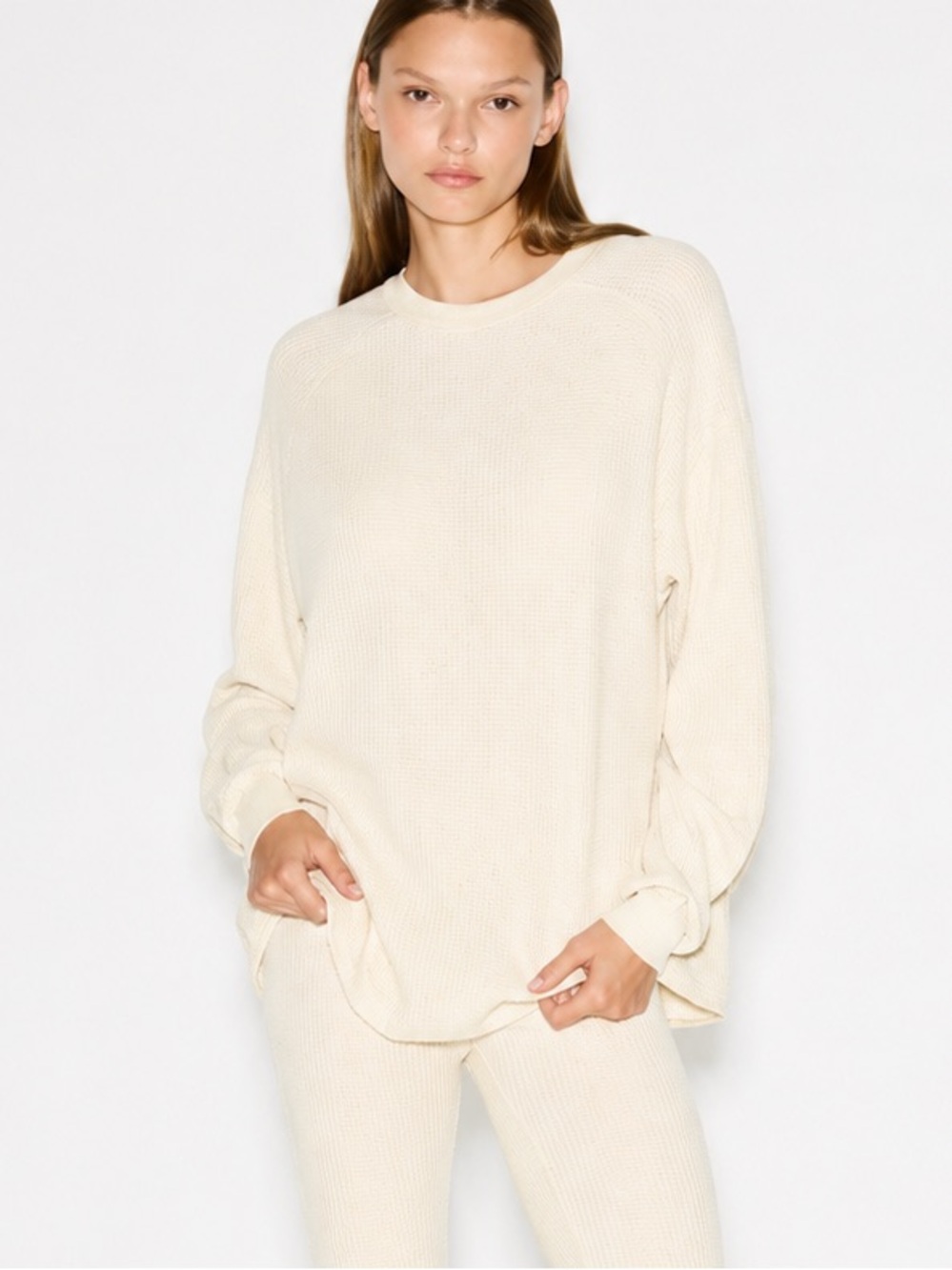 NWT Skims Heavy waffle oversized long sleeve crew neck in ivory size small